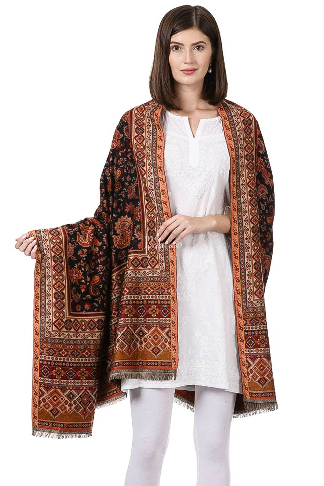 Pashtush India Womens Shawls Pashtush Womens Ethnic Shawl, Woven Jacquard Design With Woven Paisleys, Soft And Warm Faux Pashmina