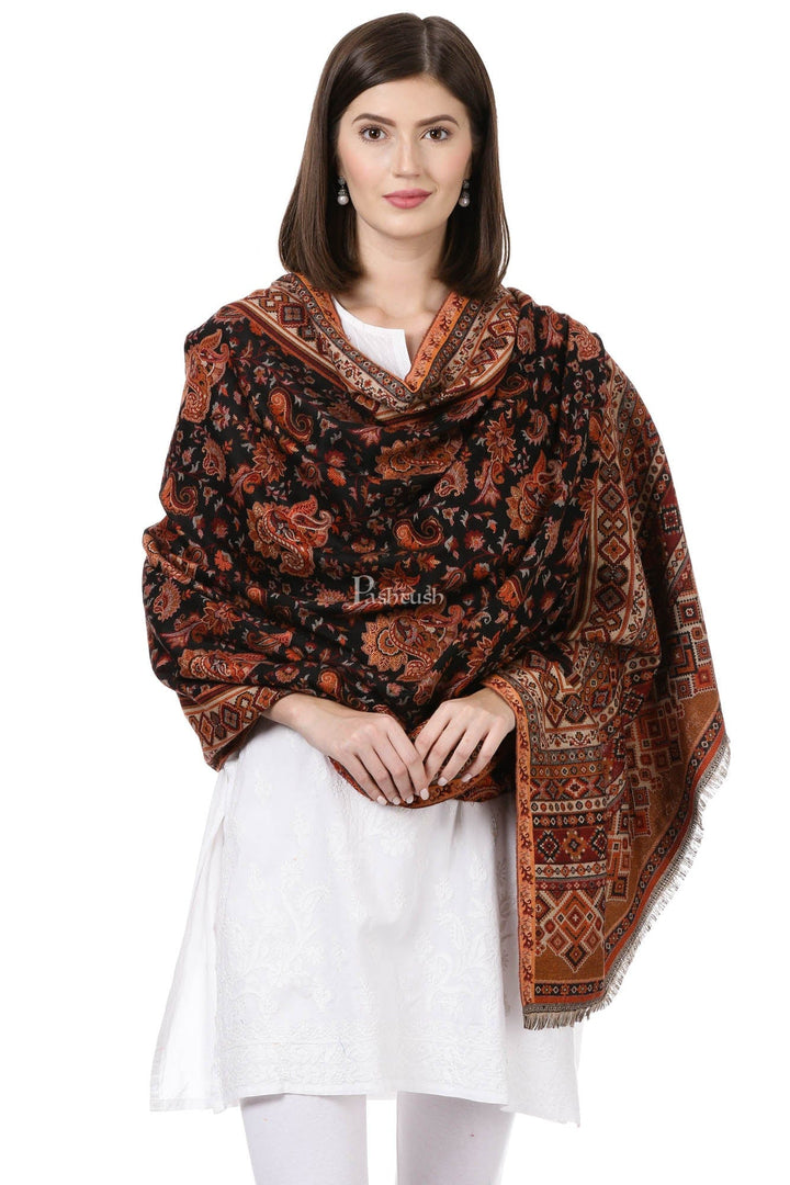 Pashtush India Womens Shawls Pashtush Womens Ethnic Shawl, Woven Jacquard Design With Woven Paisleys, Soft And Warm Faux Pashmina