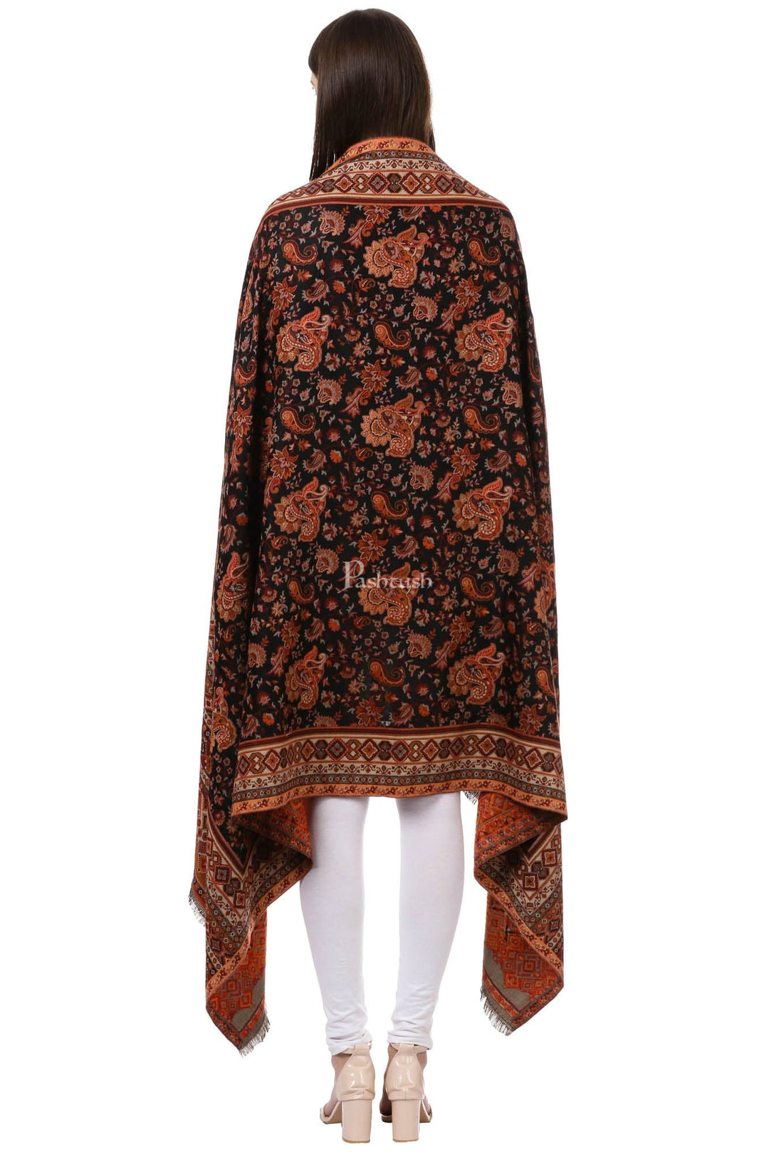 Pashtush India Womens Shawls Pashtush Womens Ethnic Shawl, Woven Jacquard Design With Woven Paisleys, Soft And Warm Faux Pashmina