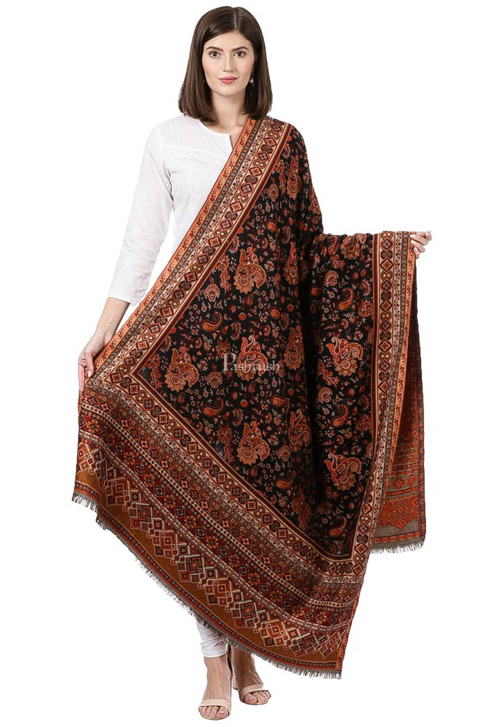 Pashtush India Womens Shawls Pashtush Womens Ethnic Shawl, Woven Jacquard Design With Woven Paisleys, Soft And Warm Faux Pashmina