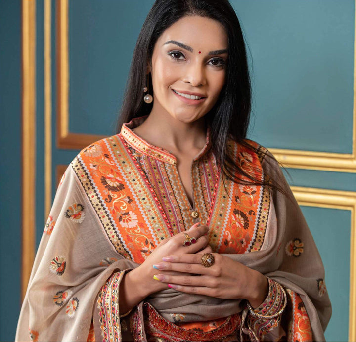 Pashtush India suit Pashtush Womens Ethnic Weave Cotton-Silk Unstitched Suit, Taupe