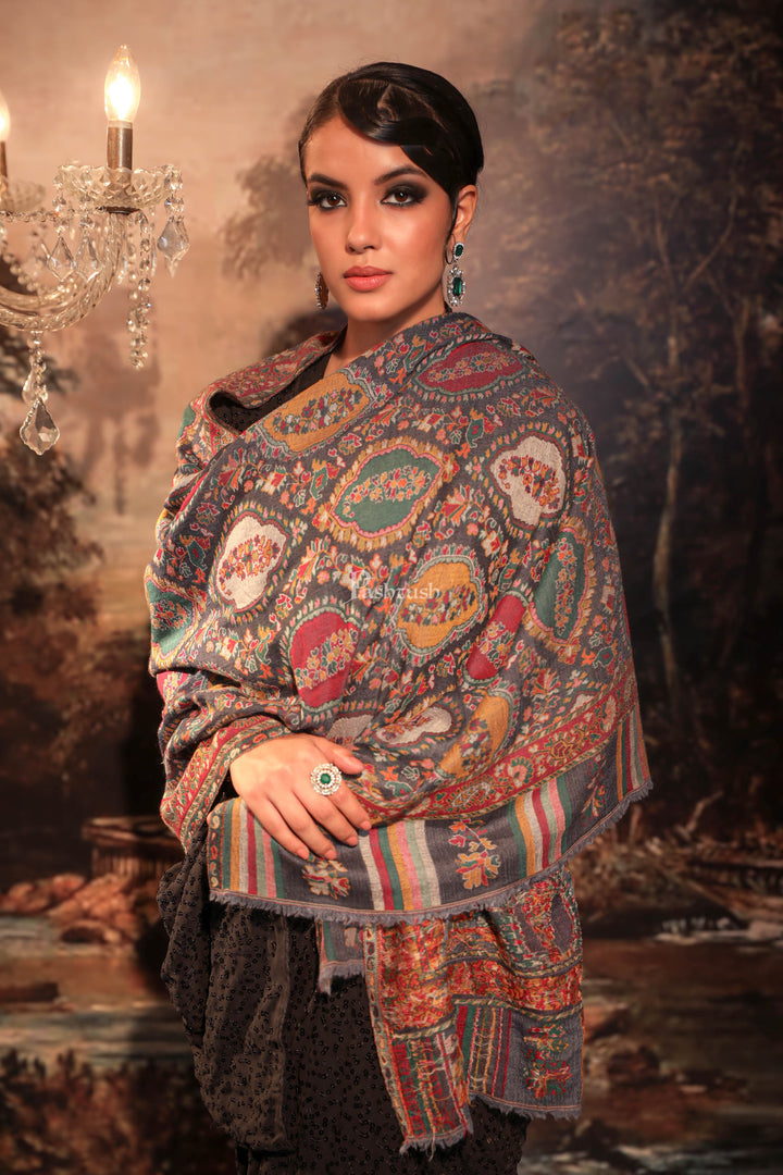 Pashtush India Womens Shawls Pashtush Womens Ethnic Weave Shawl, Pure Wool With Woolmark Certificate, Black
