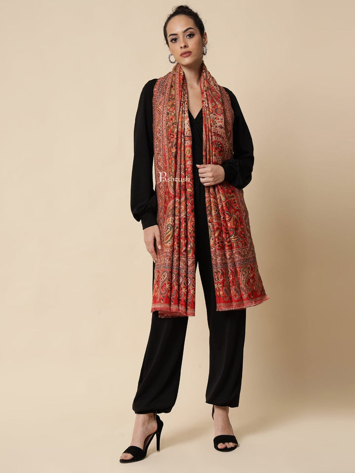 Pashtush India Womens Shawls Pashtush Womens Ethnic Weave Shawl, Rich Garden, Red And Beige