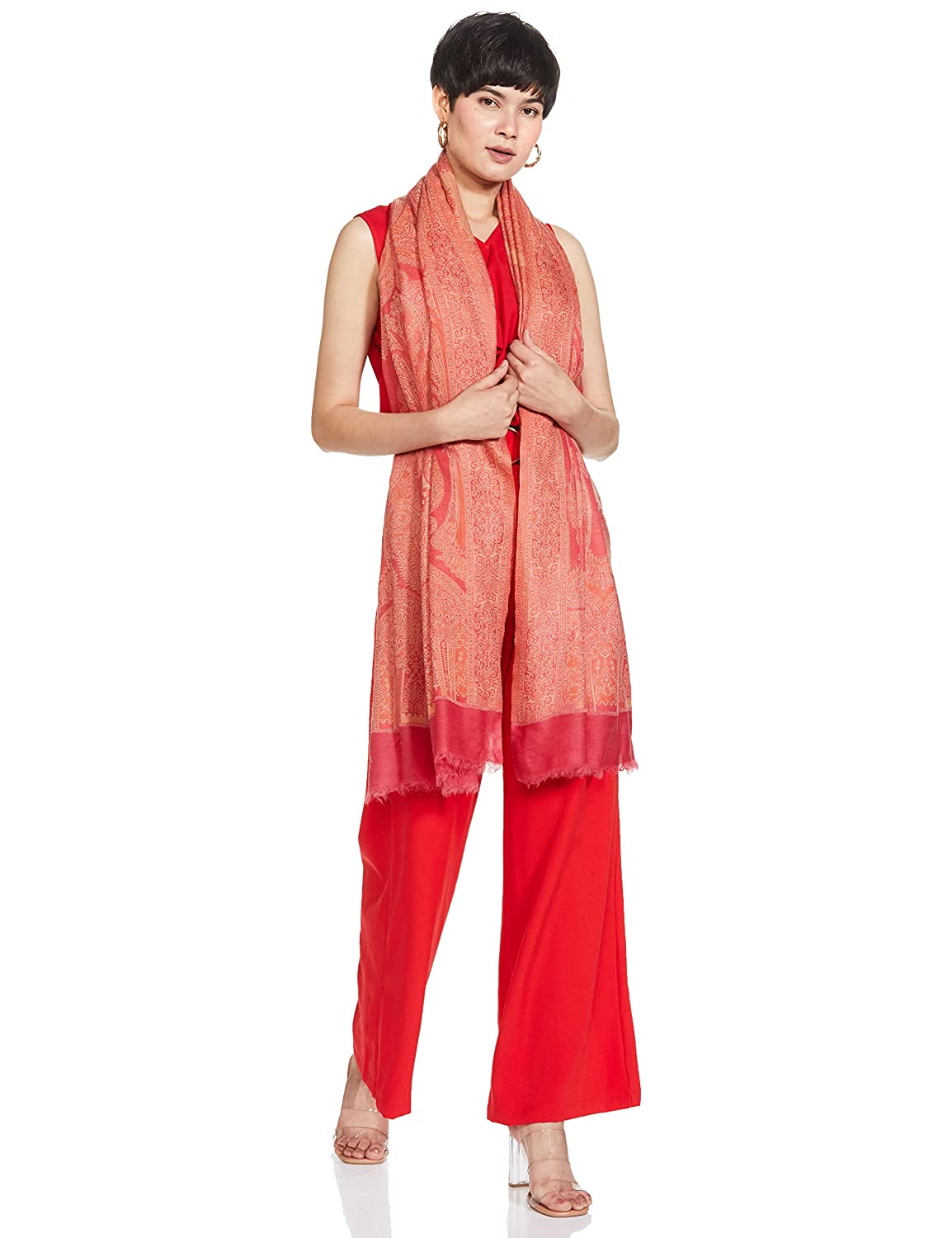 Pashtush India 100x200 Pashtush Womens Extra Fine Cashmere Wool Shawl, Ultra Light Weight, Jamawar Shawl