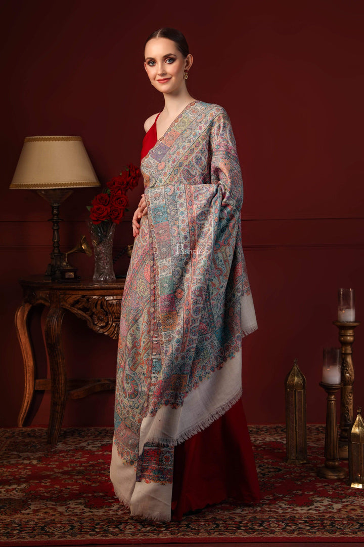 Pashtush India 100x200 Pashtush Womens Extra Fine Ethnic Shawl, Pure Wool, Woolmark Certificate