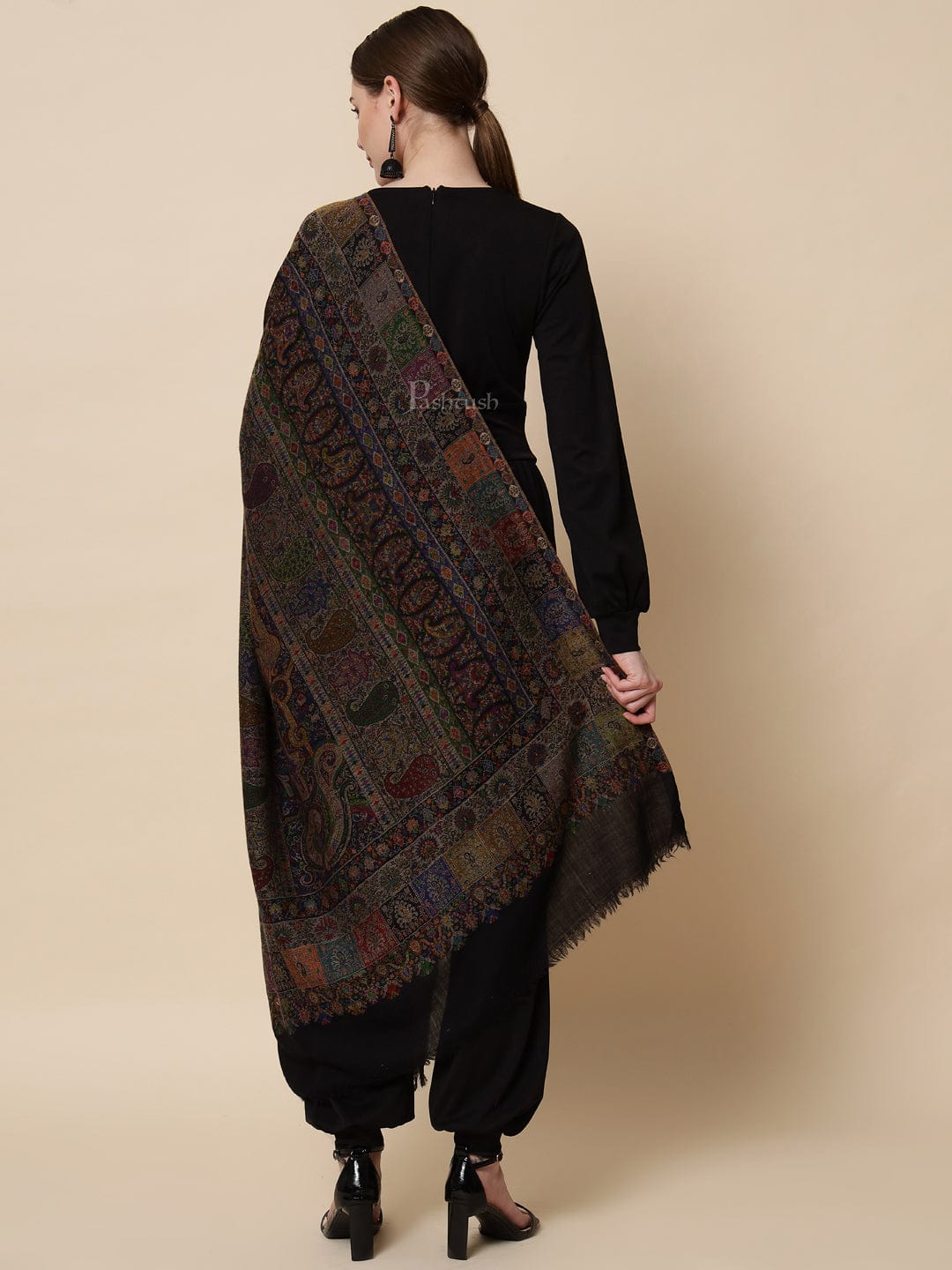 Pashtush India Womens Shawls Pashtush Womens Extra Fine Ethnic Shawl, Pure Wool, Woolmark Certificate, Multicolour