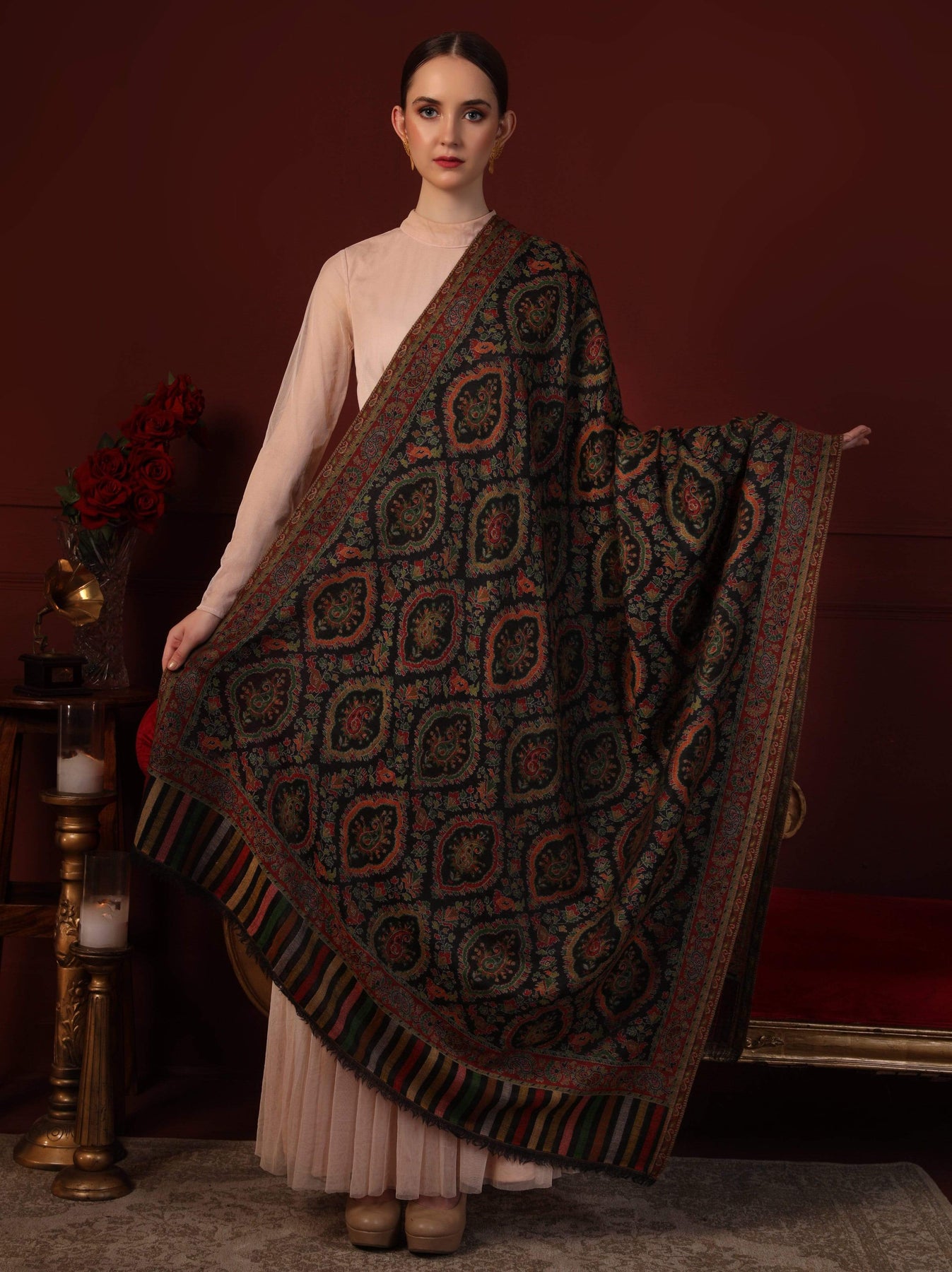 Pashtush Womens Extra Fine Ethnic Shawl, Pure Wool, Woolmark Certifica â Pashtush Shawl Store