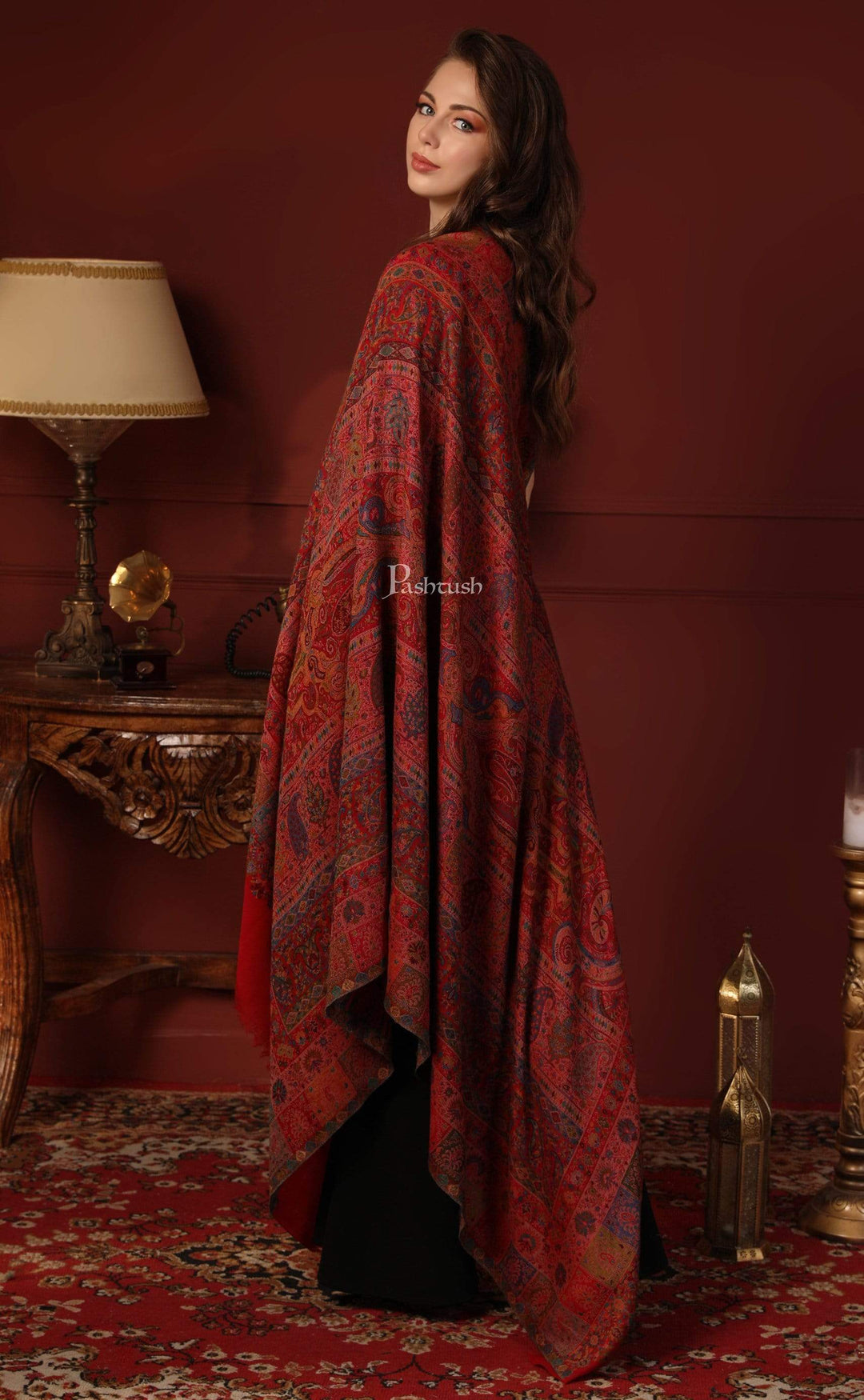 Pashtush India 100x200 Pashtush Womens Extra Fine Kaani Shawl, Pure Wool, Woolmark Certificate