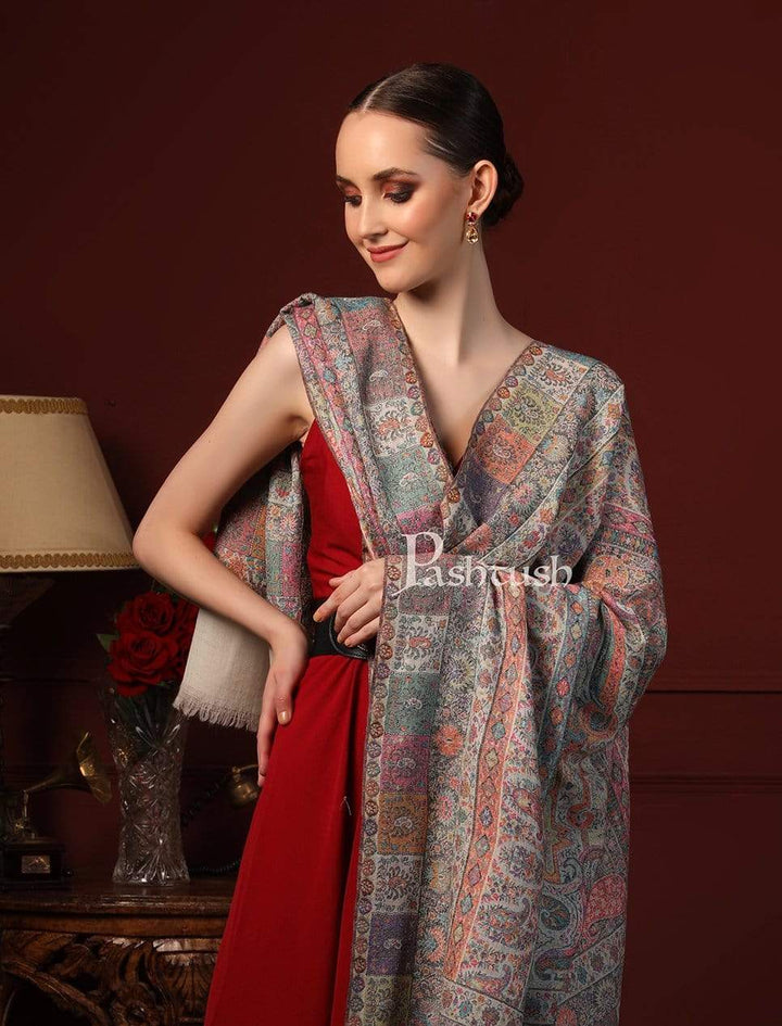Pashtush India 100x200 Pashtush Womens Extra Fine Kaani Shawl, Pure Wool, Woolmark Certificate