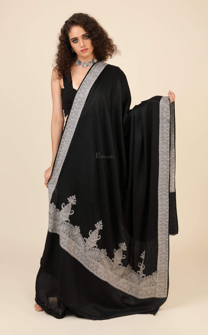 Pashtush India 114x228 Pashtush Womens, Extra fine Palla Embroidery Shawl, with Tone on Tone Needlework, Soft and Warm