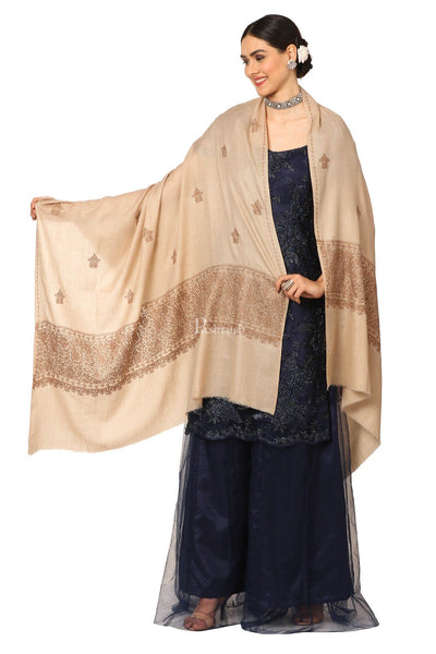 Pashtush India Womens Shawls Pashtush Womens, Extra Fine Palla Embroidery Shawl, With Tone On Tone Needlework, Wool Design, Soft And Extra Fine