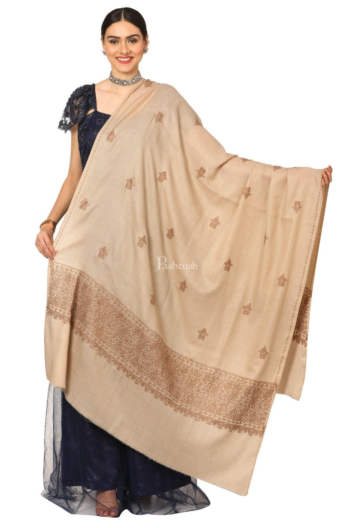 Pashtush India Womens Shawls Pashtush Womens, Extra Fine Palla Embroidery Shawl, With Tone On Tone Needlework, Wool Design, Soft And Extra Fine