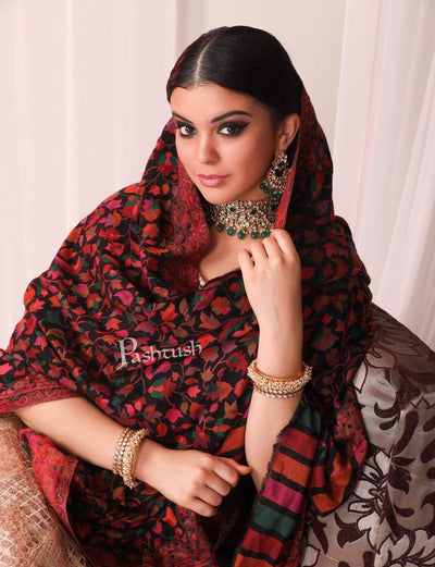 Pashtush India 100x200 Pashtush Womens Extra Fine Soft Kaani Weave Shawl, Fine Wool