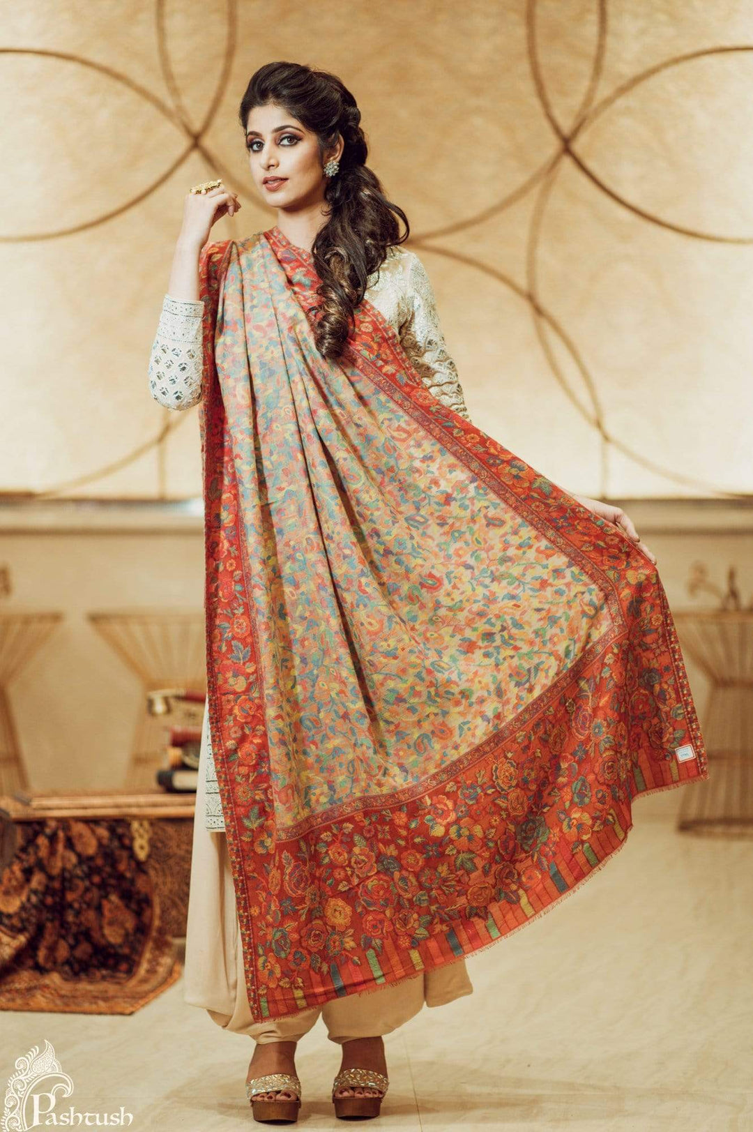 Pashtush Shawl Store Shawl Pashtush Womens Extra Fine Soft Kaani Weave Shawl, Fine Wool Silk 120 count