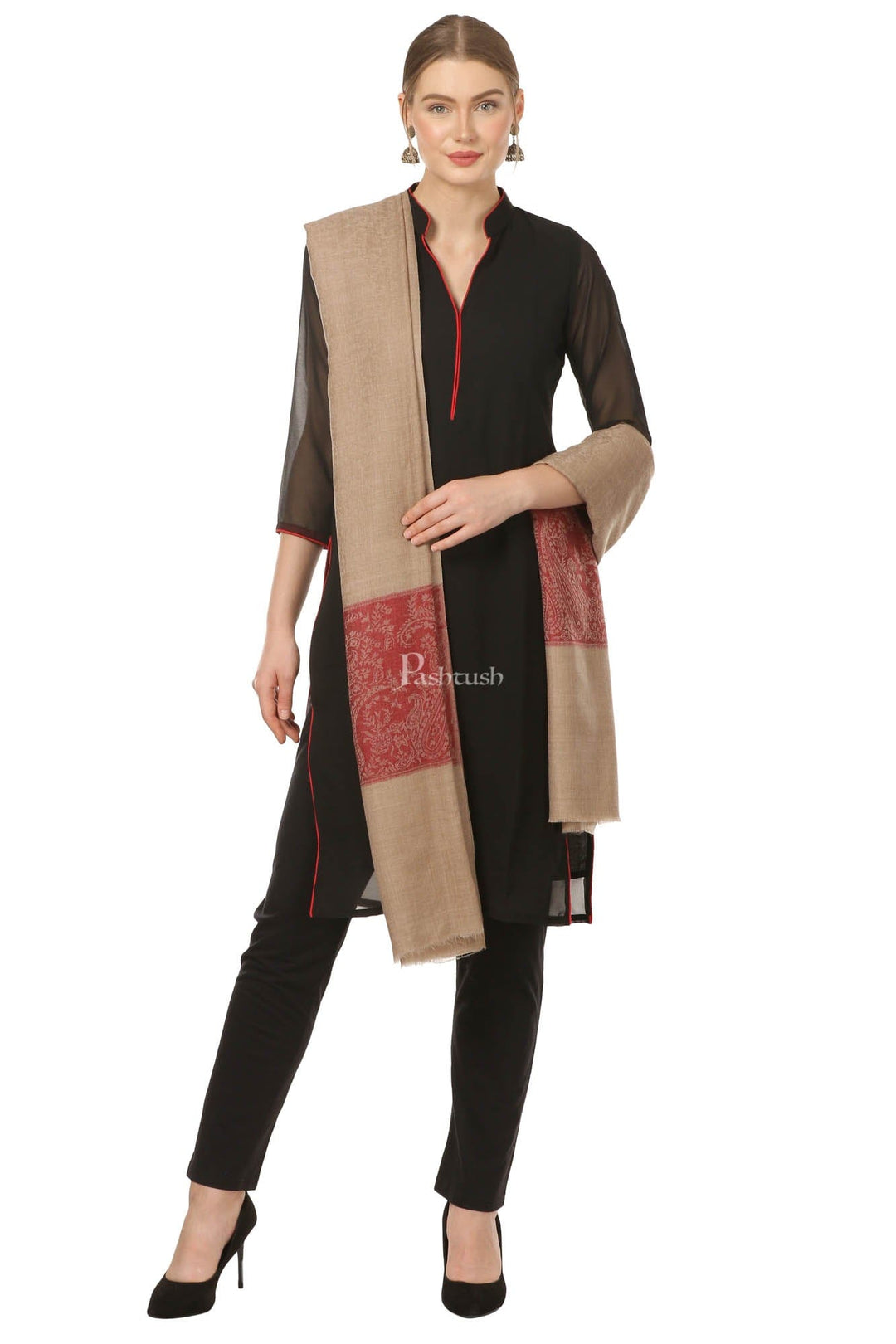 Pashtush India Womens Shawls Pashtush Womens Extra Fine Wool Blend Shawl, Jacquard, Soft, Warm And Ultra Light Weight