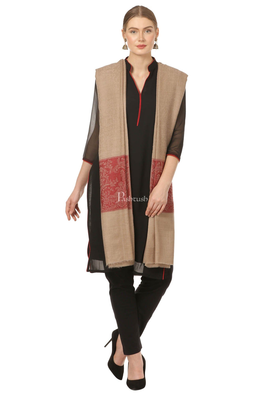 Pashtush India Womens Shawls Pashtush Womens Extra Fine Wool Blend Shawl, Jacquard, Soft, Warm And Ultra Light Weight