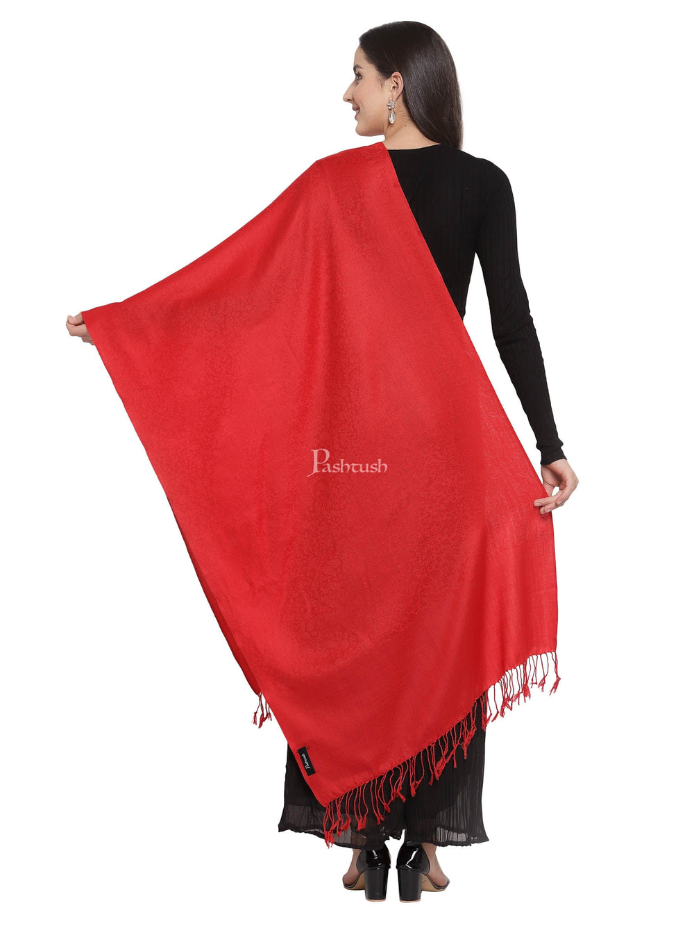 Pashtush India Womens Stoles and Scarves Scarf Pashtush Womens Extra Fine Wool Scarf, Stole, Scarlet Red (Solid Colour)