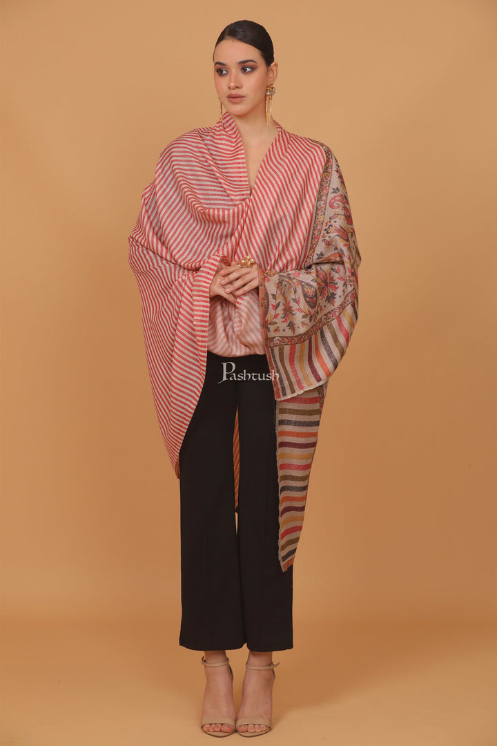 Pashtush India Womens Stoles and Scarves Scarf Pashtush womens Extra Fine Wool shawl, JACQUARD PALLA design, Red