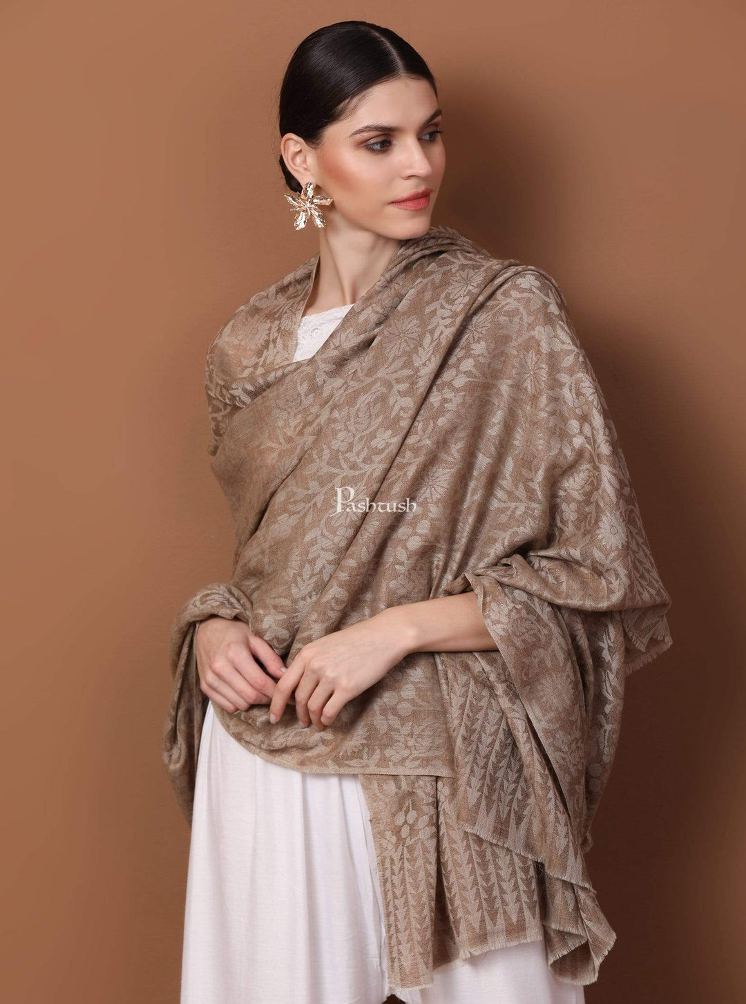 Pashtush Shawl Store Shawl Pashtush Womens Extra Fine WooL Shawl, Jacquard, Soft, Warm and Ultra Light Weight