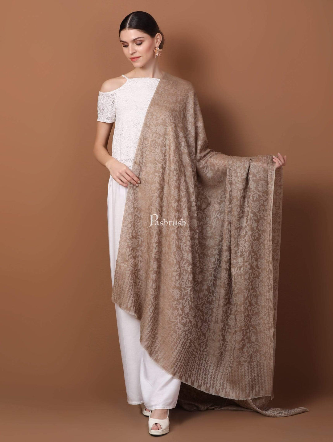 Pashtush Shawl Store Shawl Pashtush Womens Extra Fine WooL Shawl, Jacquard, Soft, Warm and Ultra Light Weight