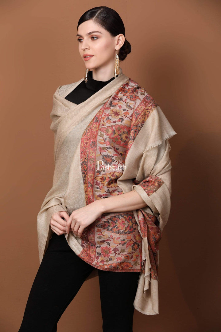 Pashtush India 100x200 Pashtush Womens Extra Fine Wool Shawl, Jacquard, Soft, Warm and Ultra Light Weight