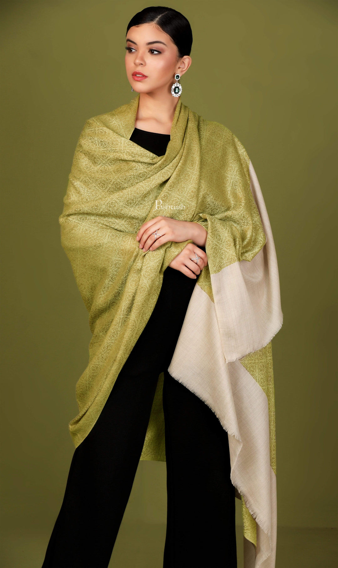 Pashtush India 114x228 Pashtush Womens Extra Fine Wool Shawl, Jacquard, Soft, Warm and Ultra Light Weight