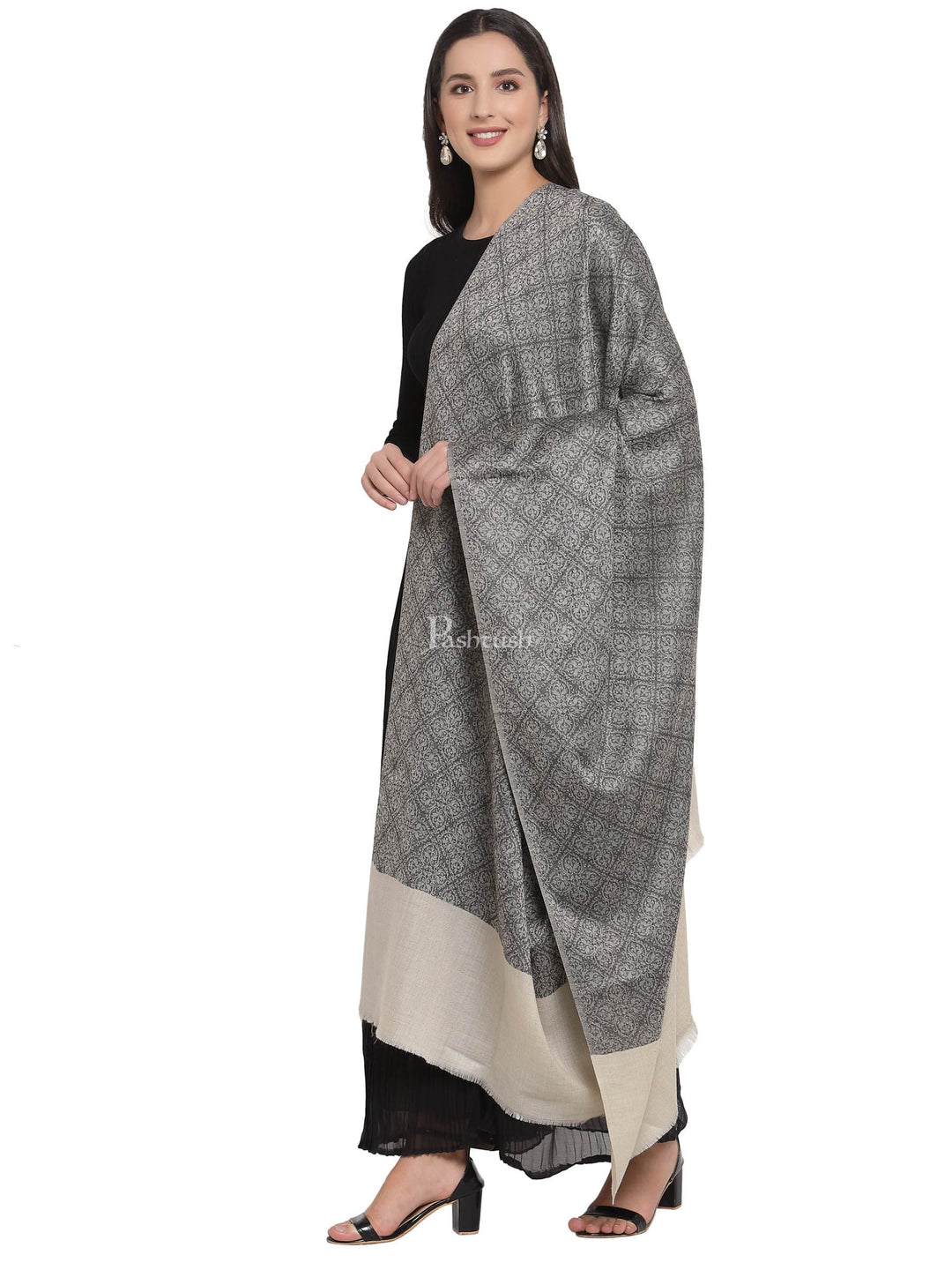 Pashtush Womens Extra Fine Wool Shawl, Jacquard, Soft, Warm And