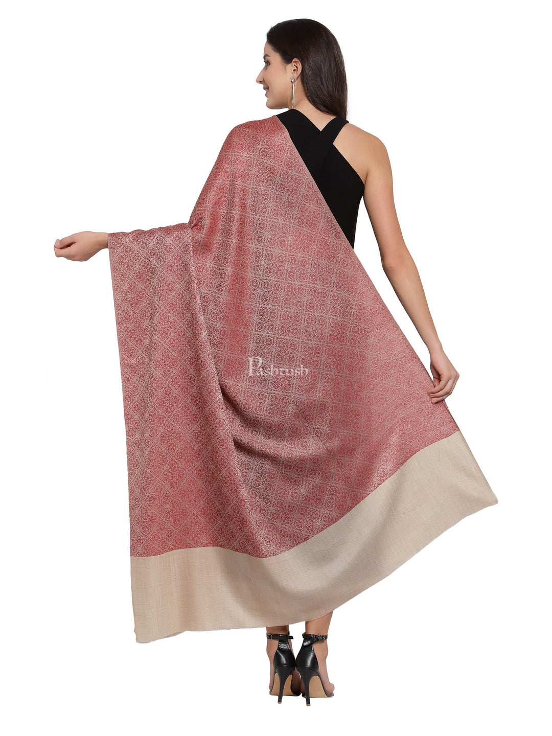 Pashtush Womens Extra Fine Wool Shawl, Jacquard, Soft, Warm And