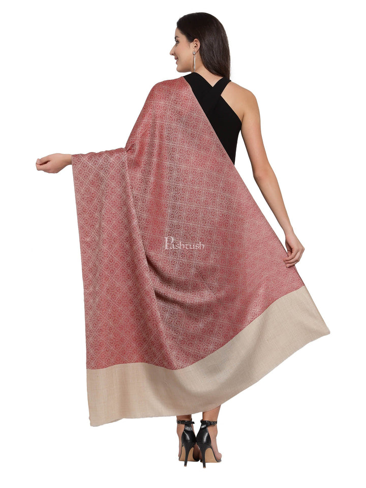 Pashtush India Womens Shawls Pashtush Womens Extra Fine Wool Shawl, Jacquard, Soft, Warm And Ultra Light Weight