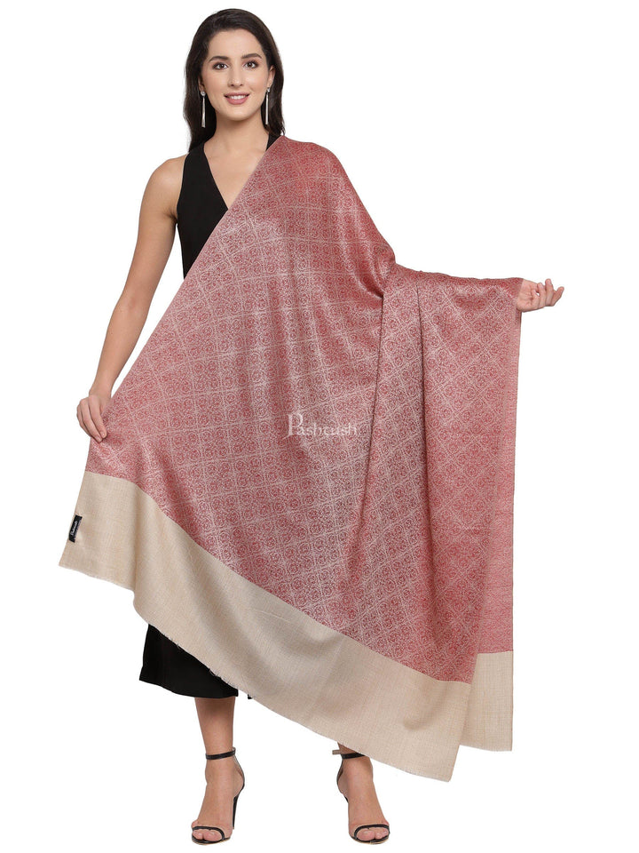 Pashtush India Womens Shawls Pashtush Womens Extra Fine Wool Shawl, Jacquard, Soft, Warm And Ultra Light Weight