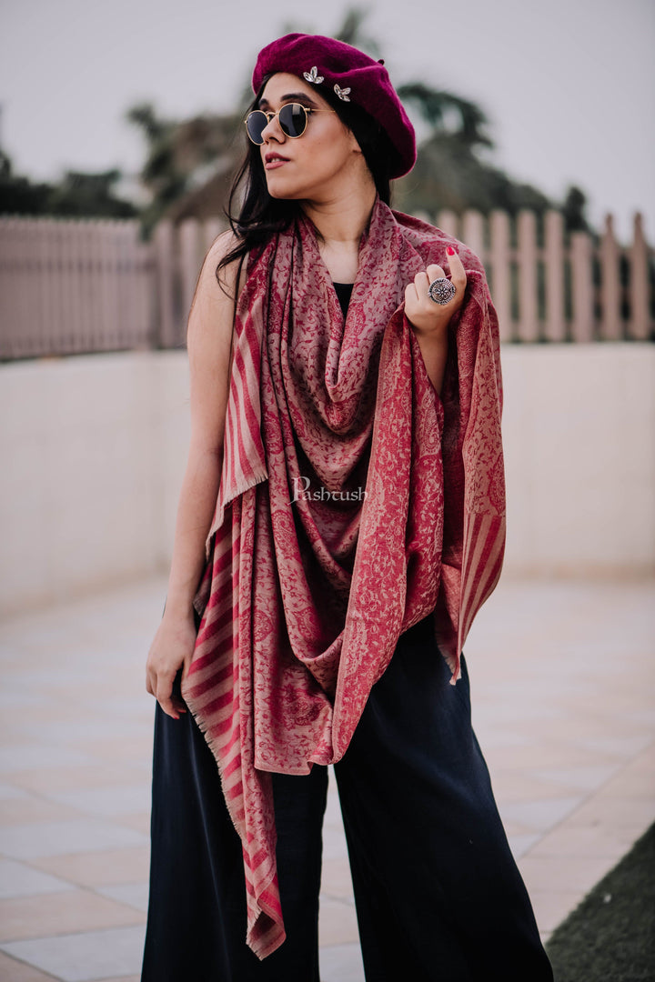 Pashtush India Womens Shawls Pashtush Womens Extra Fine Wool Shawl, Jacquard, Soft, Warm And Ultra Light Weight