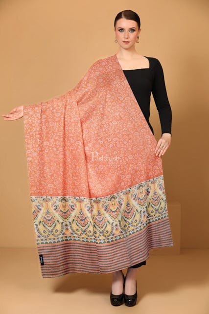 Pashtush India Womens Stoles and Scarves Scarf Pashtush womens Extra Fine Wool shawl, PAISLEY WEAVE design, ORANGE