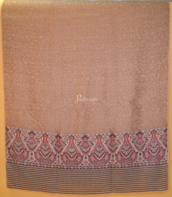 Pashtush India Womens Stoles and Scarves Scarf Pashtush womens Extra Fine Wool shawl, PAISLEY WEAVE design, Taupe