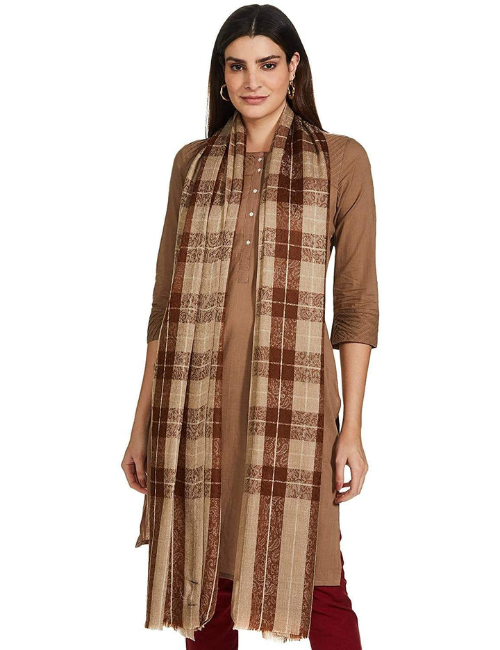 Pashtush India 114x228 Pashtush Womens Extra Fine Wool Shawl, Soft and Warm, Choco Checks, ( Large Wrap Size )