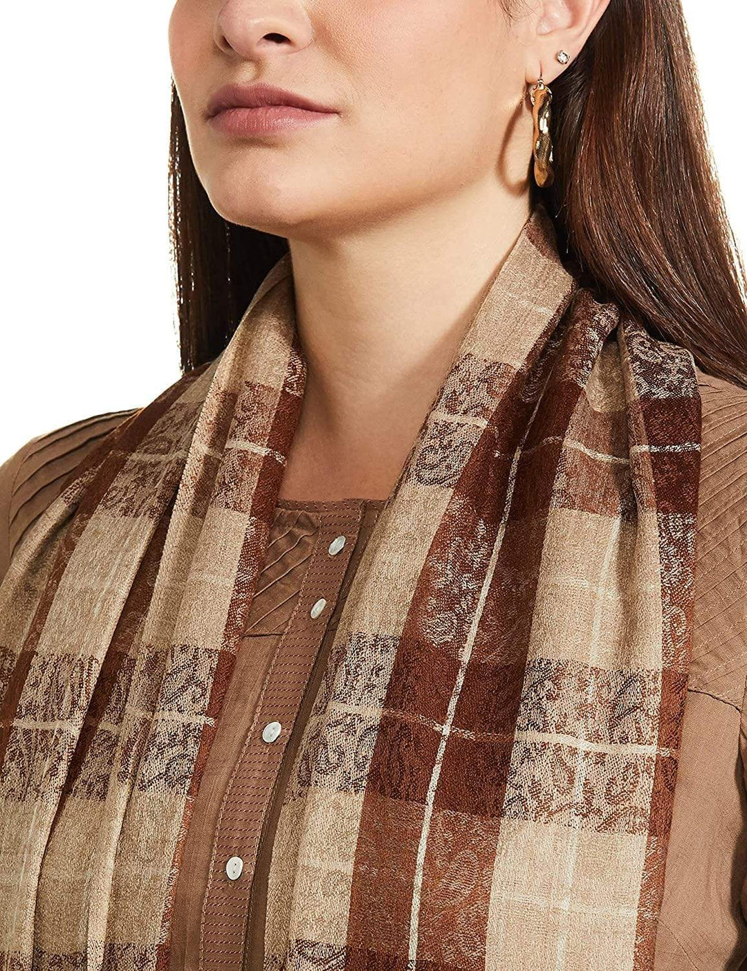 Pashtush India 114x228 Pashtush Womens Extra Fine Wool Shawl, Soft and Warm, Choco Checks, ( Large Wrap Size )