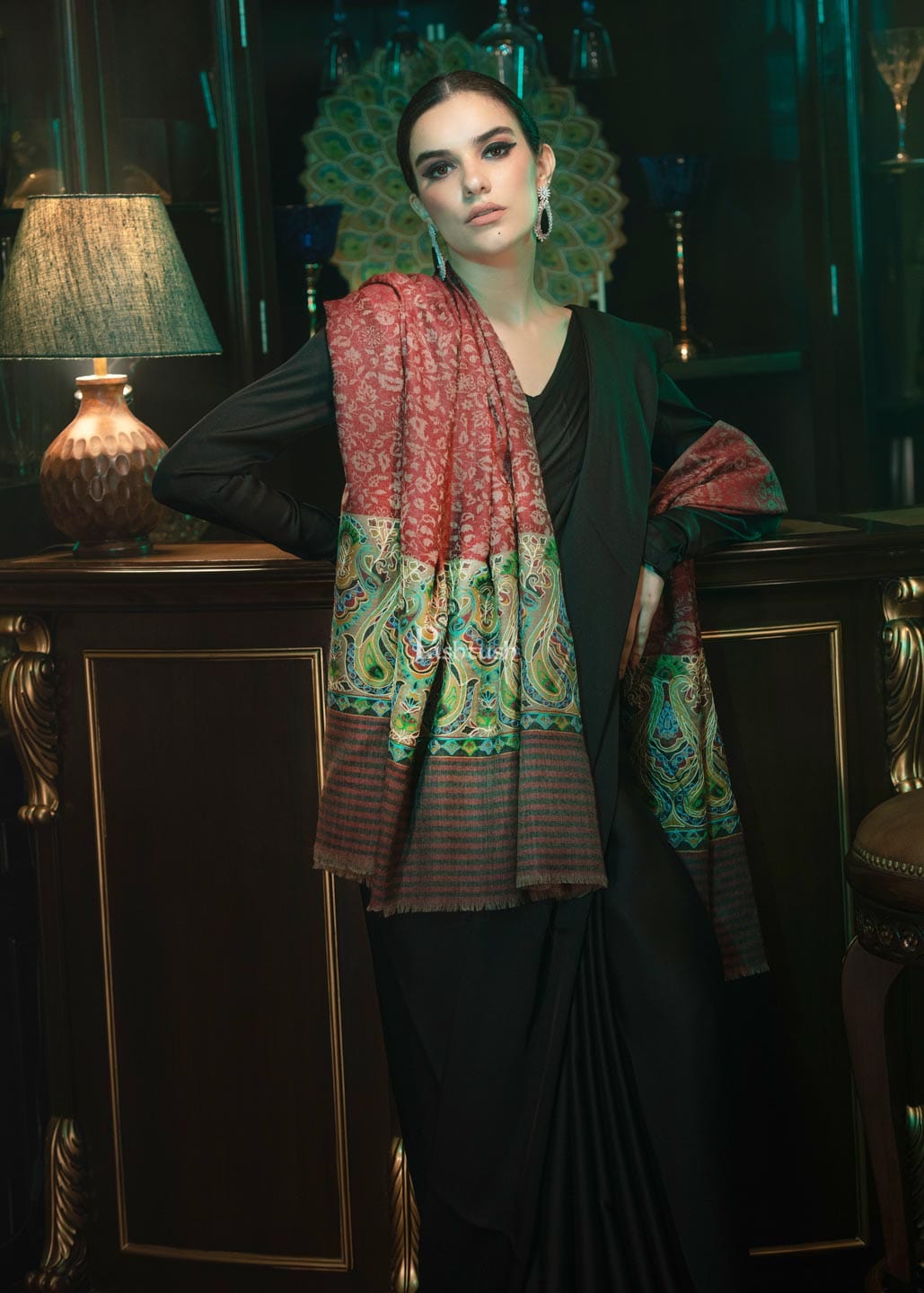 Pashtush India Womens Shawls Pashtush womens Extra Fine Wool shawl, With Embroidered Ethnic Palla design, Soft and Warm, Multicolour