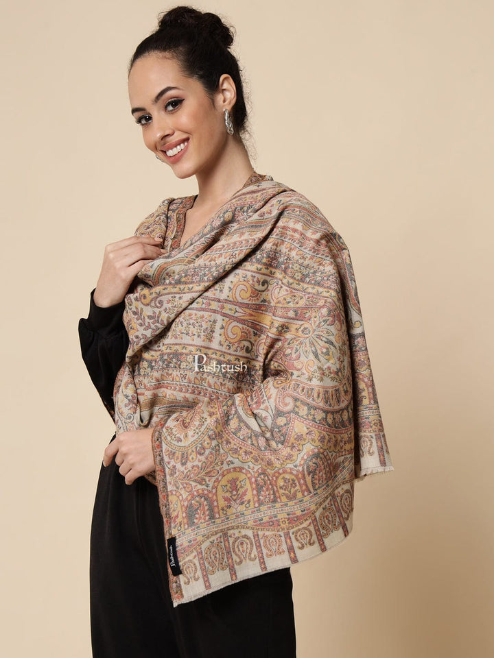 Pashtush India Womens Stoles and Scarves Scarf Pashtush womens Extra Fine Wool stole, beige