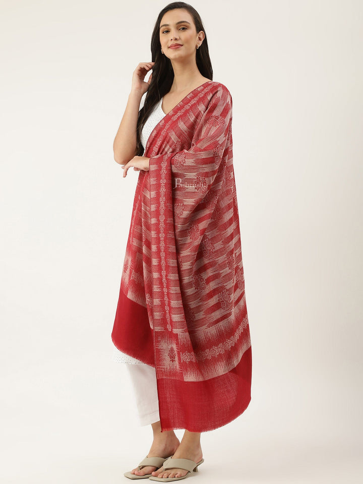 Pashtush India Womens Stoles and Scarves Scarf Pashtush womens Extra Fine Wool Stole, ikkat design, Maroon