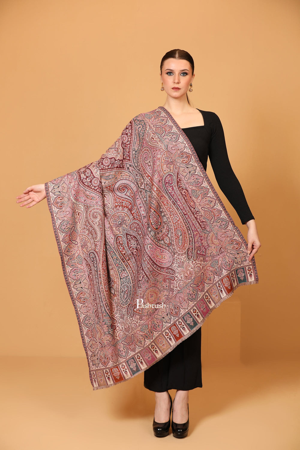 Pashtush India Womens Shawls Pashtush womens Faux Pashmina shawl, Antique Rich Garden Collection Woven Design design