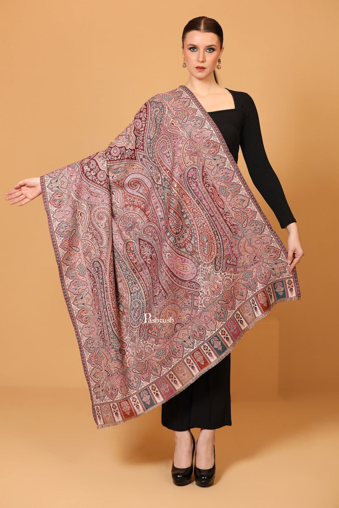 Pashtush India Womens Shawls Pashtush womens Faux Pashmina shawl, Antique Rich Garden Collection Woven Design design