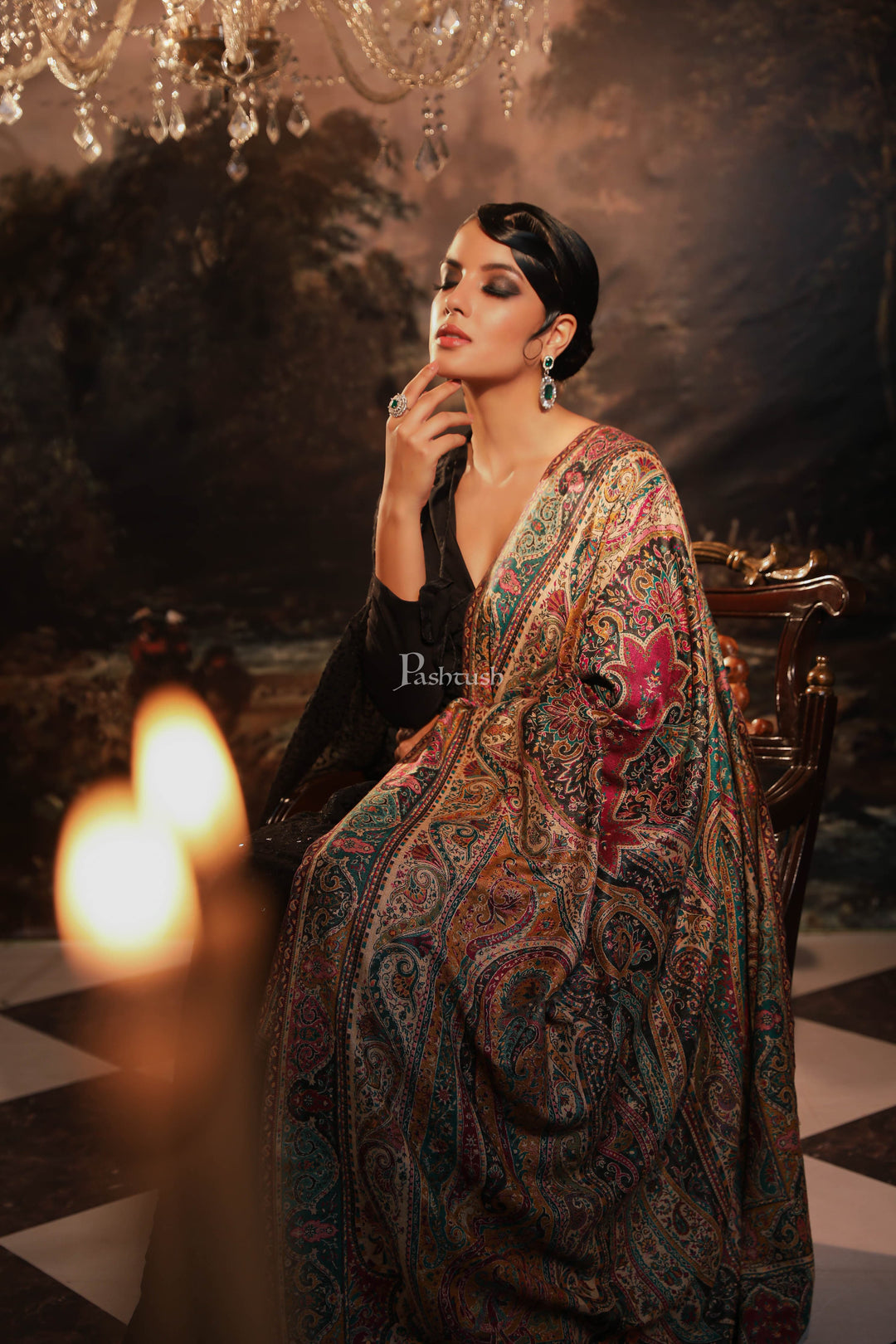 Pashtush India Womens Shawls Pashtush womens faux pashmina shawl, ethnic weave design, Multicolour