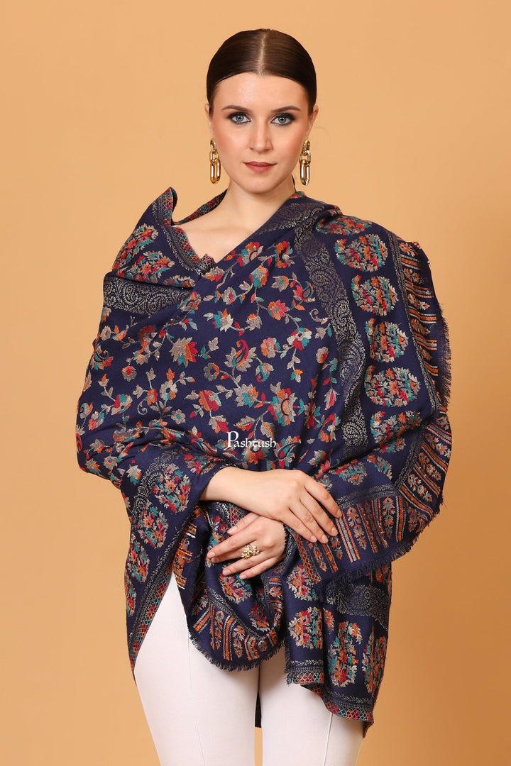 Pashtush India Womens Shawls Pashtush womens Faux Pashmina shawl, Woven Paisely design, Blue