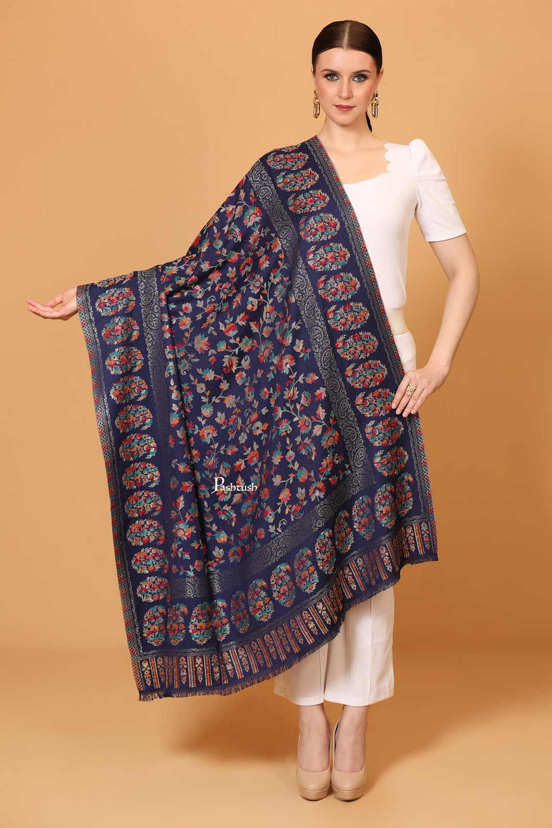 Pashtush India Womens Shawls Pashtush womens Faux Pashmina shawl, Woven Paisely design, Blue