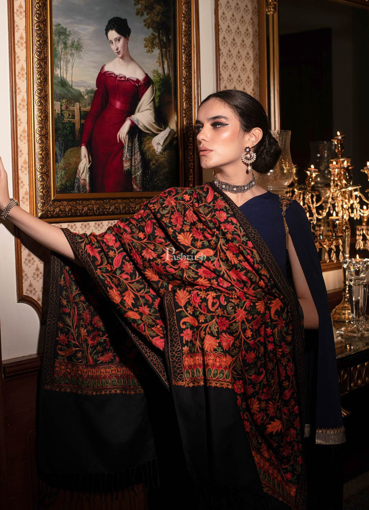 Pashtush India Womens Stoles and Scarves Scarf Pashtush womens Faux Pashmina stole, Aari embroidery design, Black