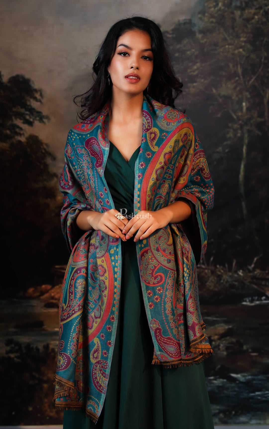 Pashtush India Womens Stoles and Scarves Scarf Pashtush womens Faux Pashmina stole, paisley weave design, Multicolour
