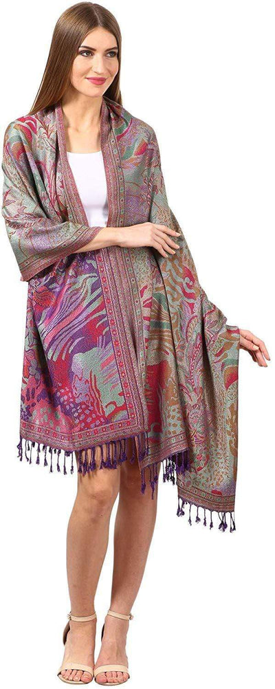 Pashtush Shawl Store Stole Pashtush Womens Fine Bamboo Jacquard Scarf, Reversible, Multicoloured