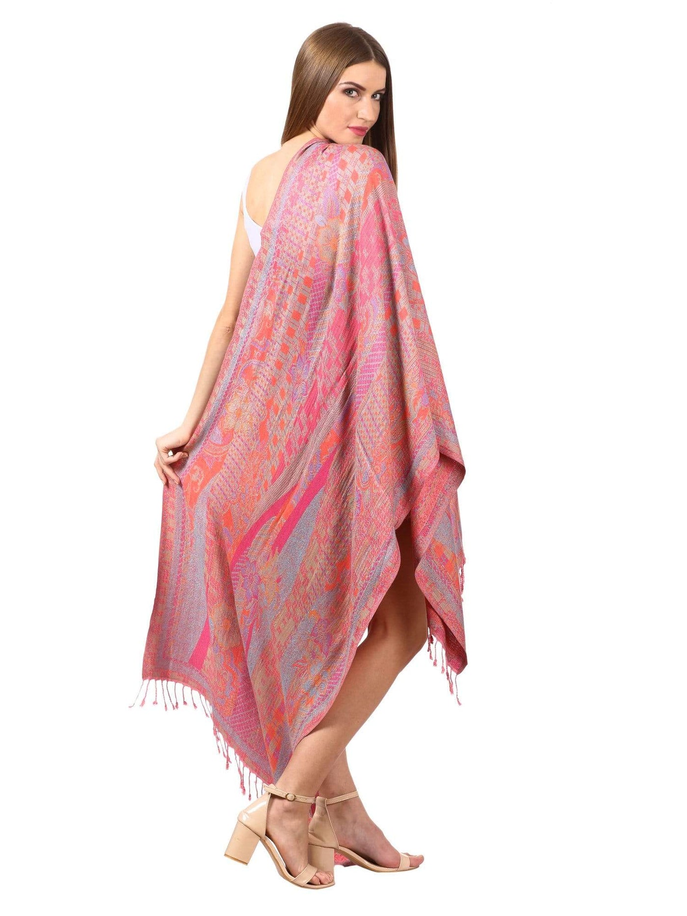 Pashtush Womens Fine Bamboo Jacquard Scarf, Reversible, Multicoloured - Baby Pink
