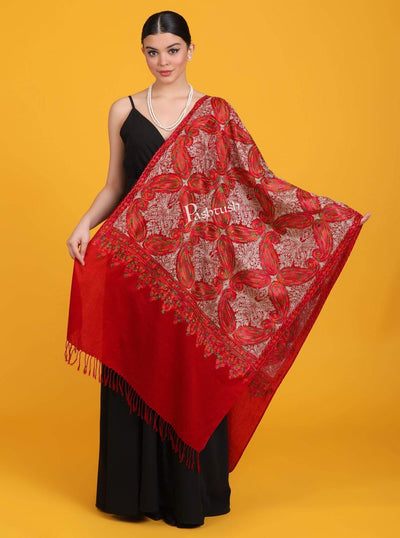 Pashtush India 70x200 Pashtush Womens Fine Count, Silky Thread Nalki Embroidery Stole, Crimson