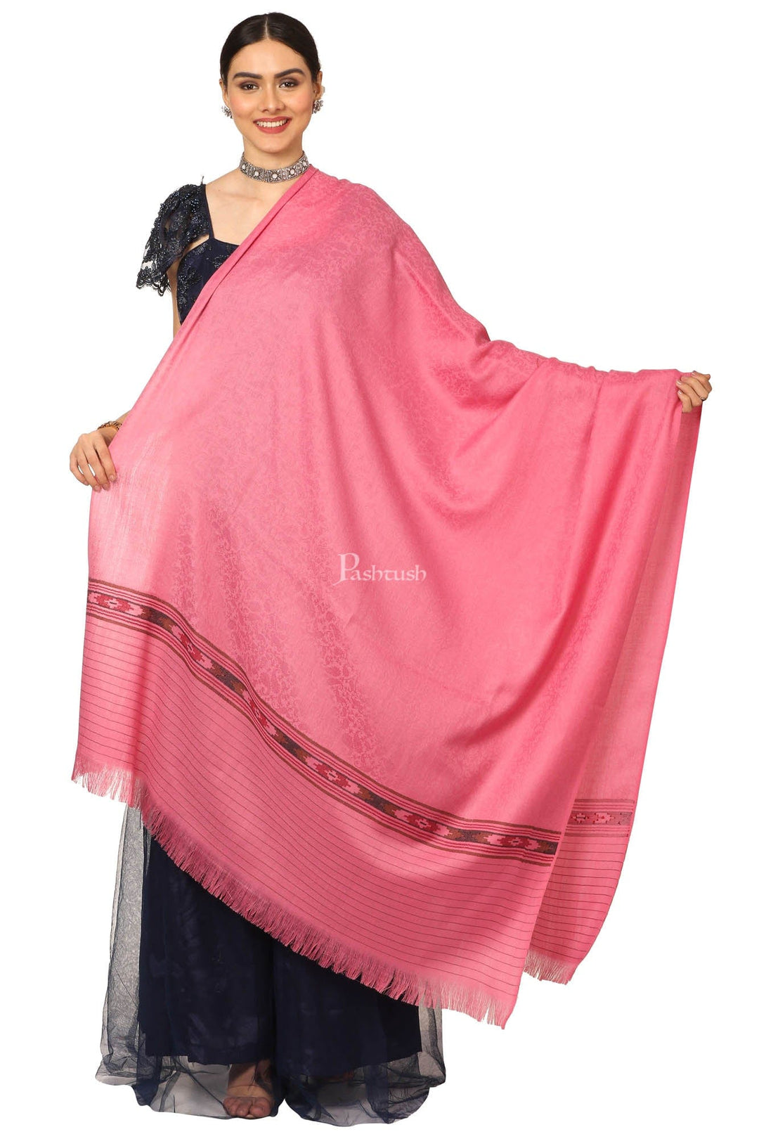 Pashtush India Womens Shawls Pashtush Womens Fine Wool Aztec Weave Shawl, Soft And Warm, Pink