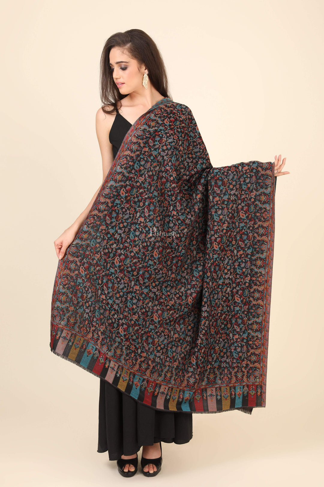 Pashtush India 100x200 Pashtush Womens Fine Wool Ethnic Weave Shawl, Soft and Warm